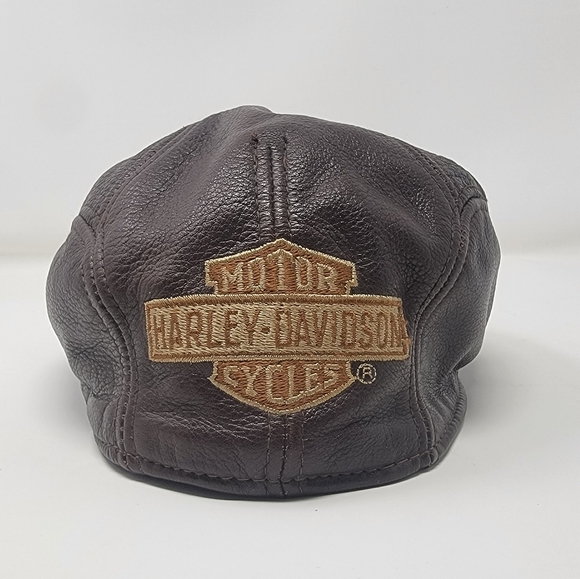 Vintage Harley Davidson Newsboy Cabbie Ivy Cap Brown Genuine Leather Hat S/M - Picture 11 of 14